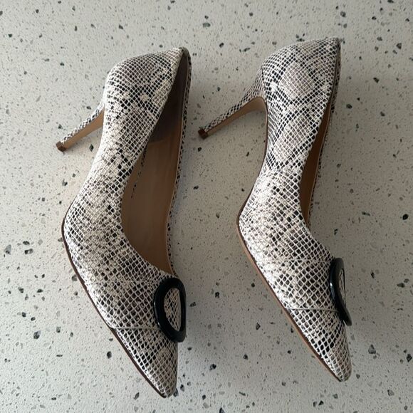 Sole Society Ronya Pump Leather Beige Brown Snake Print Pointed Toe Shoes Sz 9.5 - Picture 10 of 13
